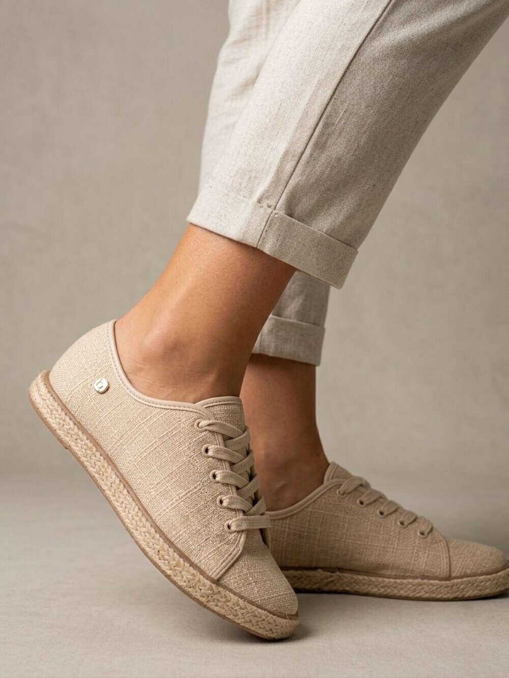 Beira Rio Women’s Casual Canvas Espadrille Ilyria Sneakers in Beige Size 9